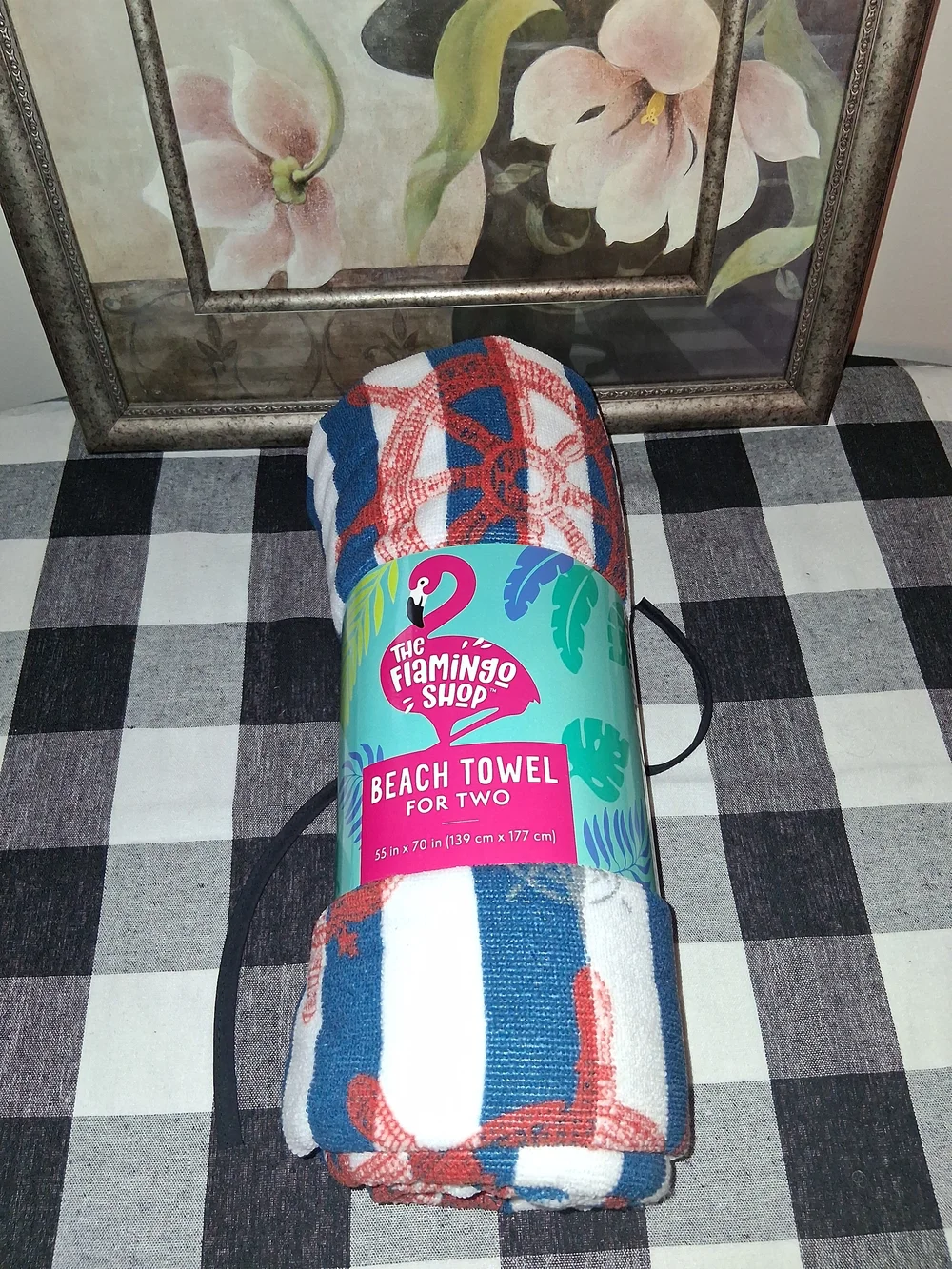 Blue & White Striped Beach Towel for Two - Red Accents